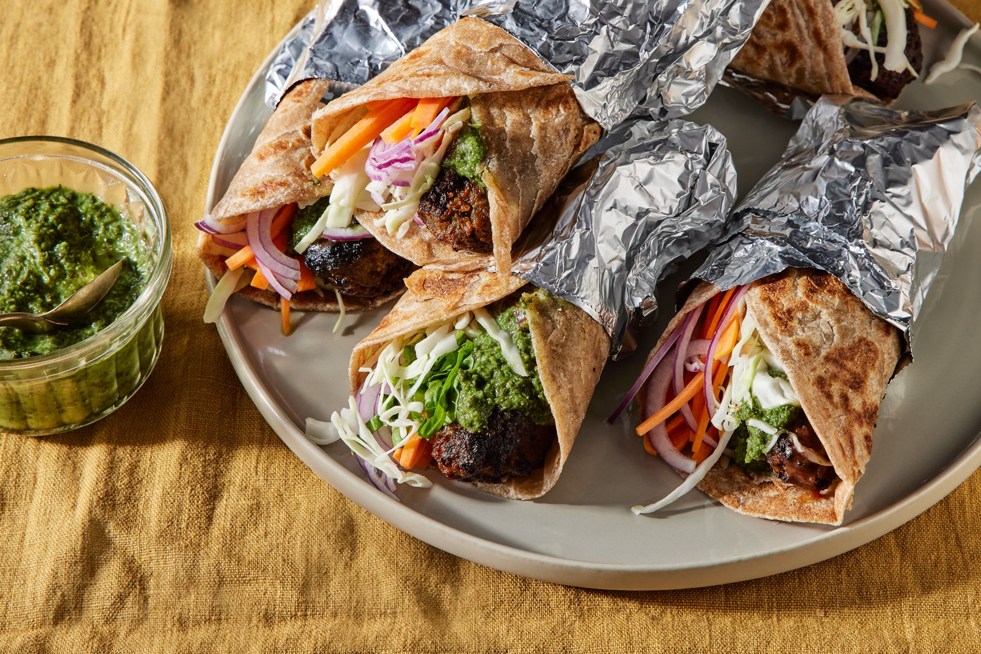 Freshly grilled kebab in a roll